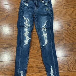 American Eagle Outfitters Dark Blue Distressed Skinny Jeans
